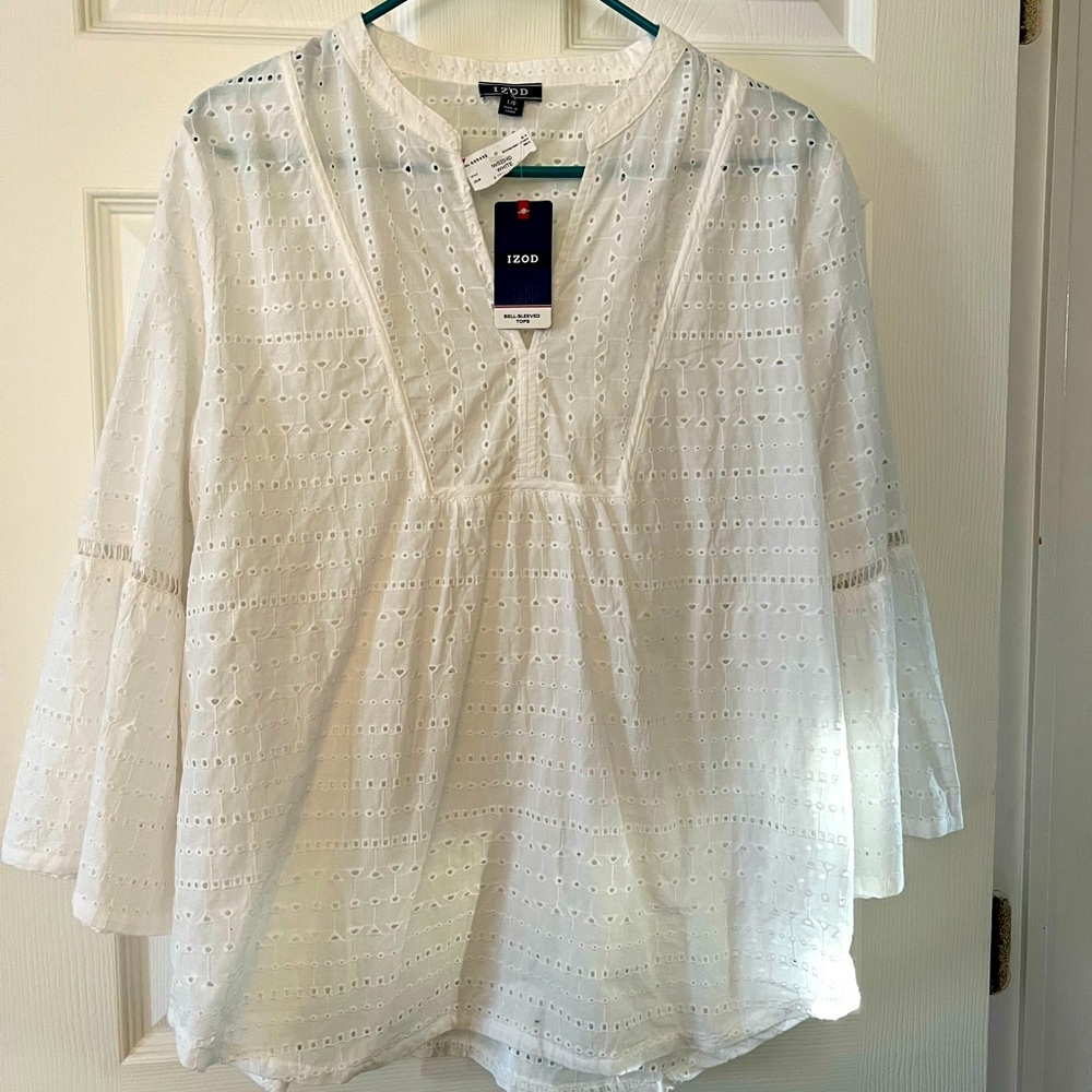 White Izod eyelet boho shirt large
